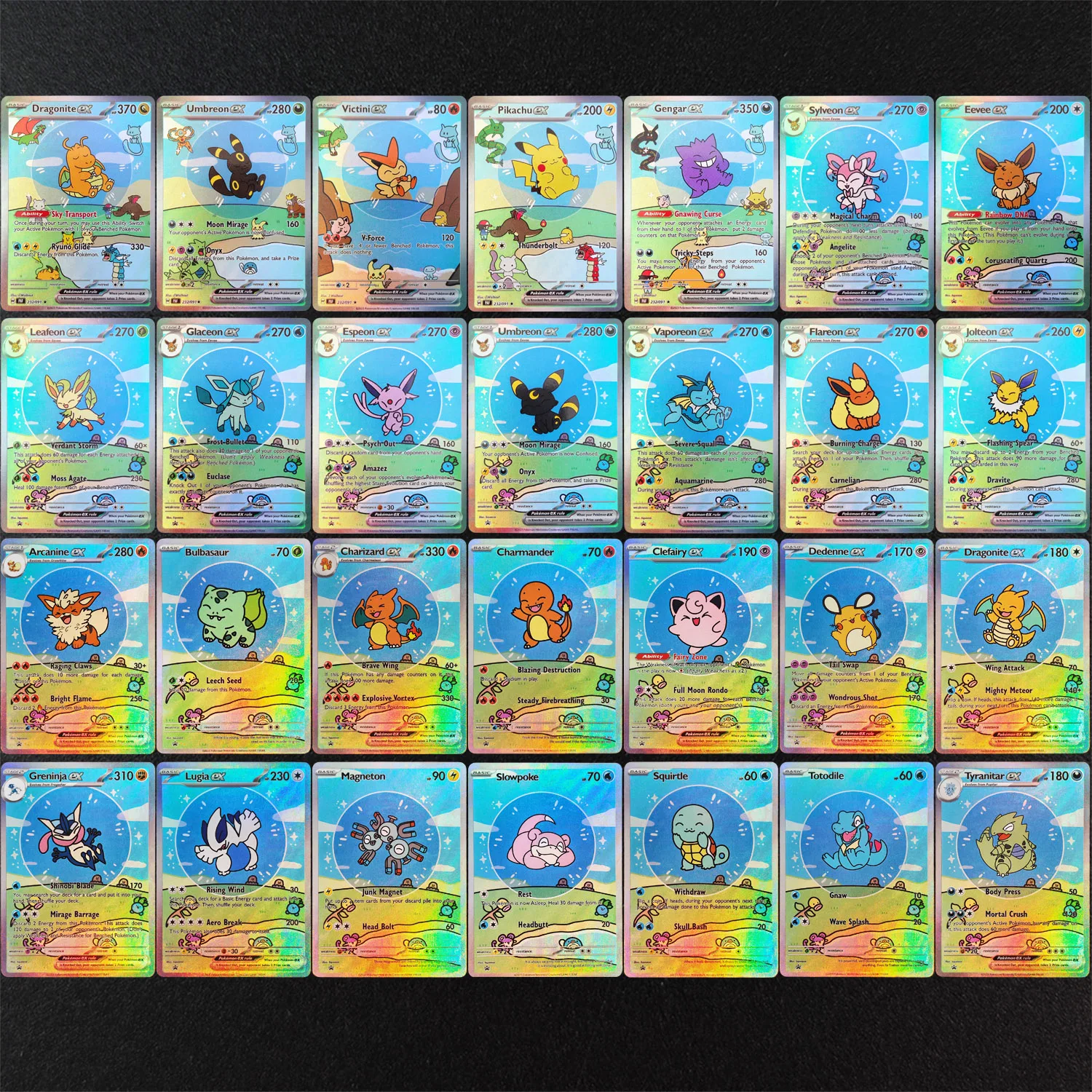 gioco-di-carte-pokemon-fai-da-te-serie-bubble-gengar-dragonite-umbreon-sylveon-victini-clefairy-greninja-charizard-squirtle-bulbasaur
