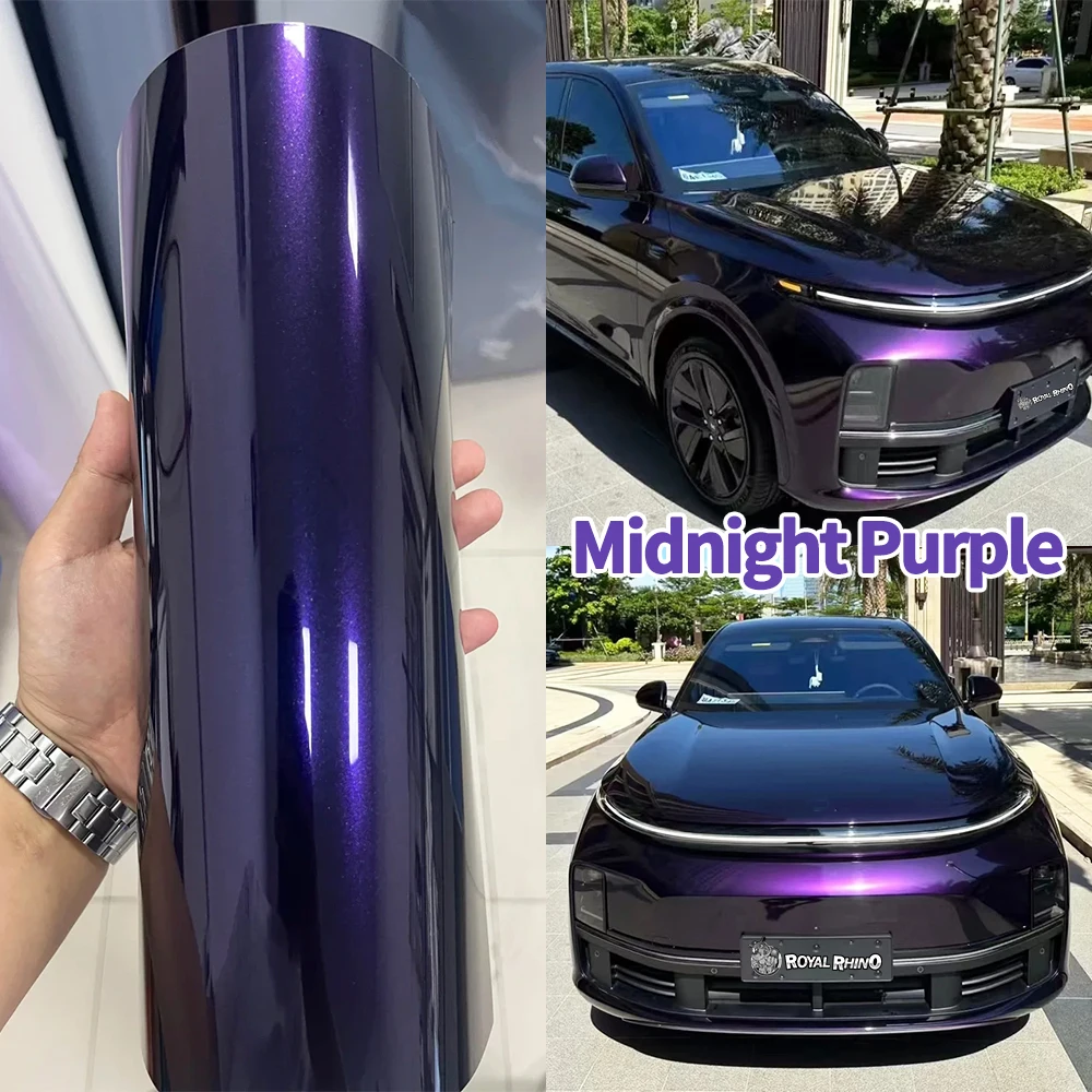 

1.52x18M/5M/3M PET Glossy Metallic Midnight Purple Vinyl High-Quality Vinyl Wrap Dark Purple for Car Body Wrapping