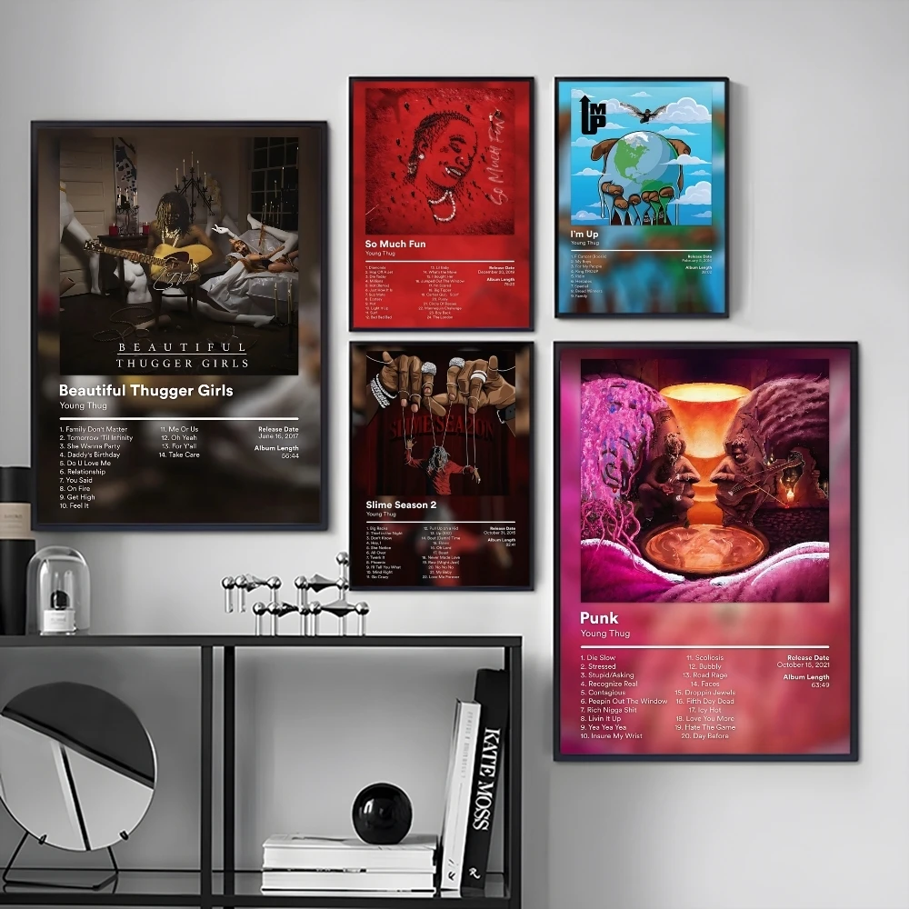 Y-Young Thug Rapper Singer Poster Home Living Bed Room Bar Hallway Sticky Wall Art Printing Waterproof Aesthetic Decor