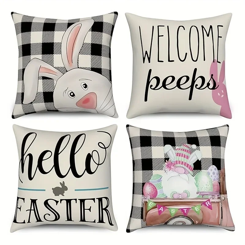 

Happy Easter decoration pillow cover home room decoration Rabbit Dwarf pattern printing living room sofa cushion cover