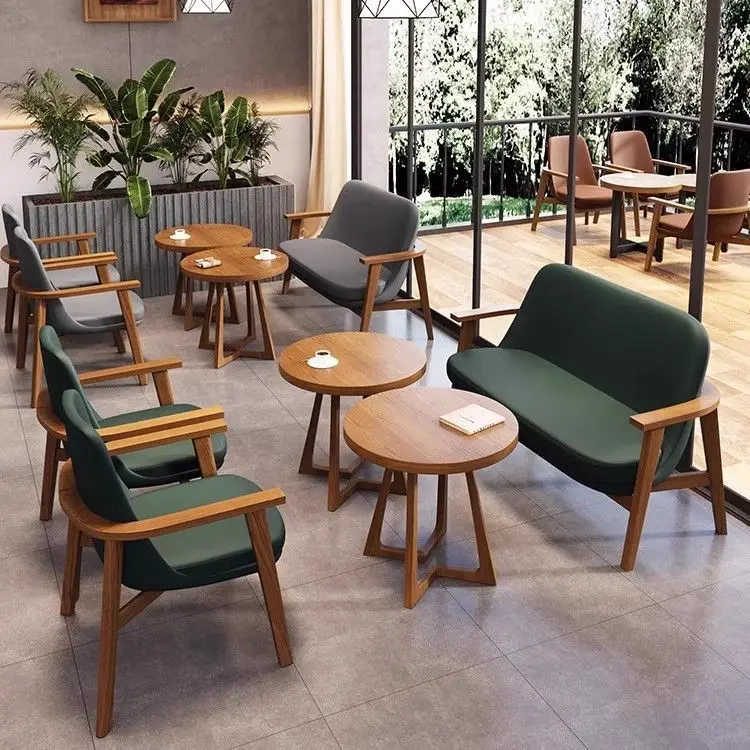 Modern Commercial Solid Wood Restaurant Dining Chair And Table Set For Coffee Milk Tea Dessert Shops & Reception Areas