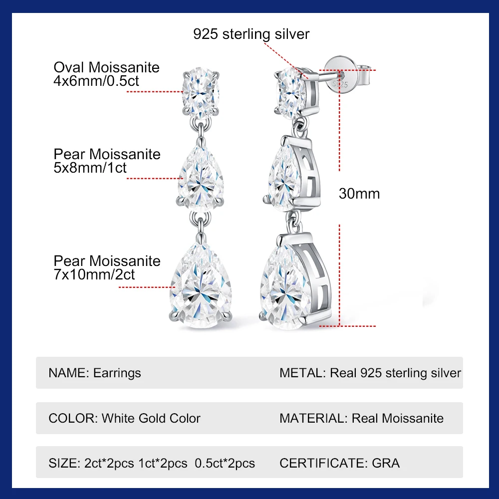 7cttw Pear Cut Moissanite Drop Earrings S925 Sterling Silver Waterdrop Dangle Earrings Pass Diamond Tester with Certificate