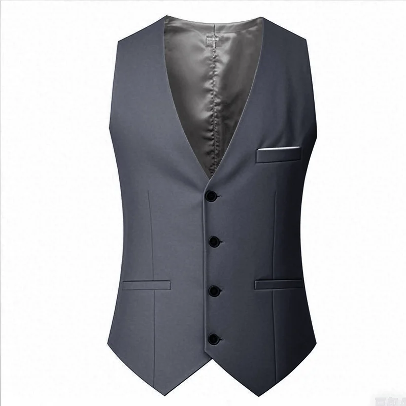 M-7XL Frühling/Sommer Herren Anzugweste Ärmellose Weste mit Verstellbarer Taille Einreihig Einfarbig Business-Anzugweste Hochzeit – Detail 6