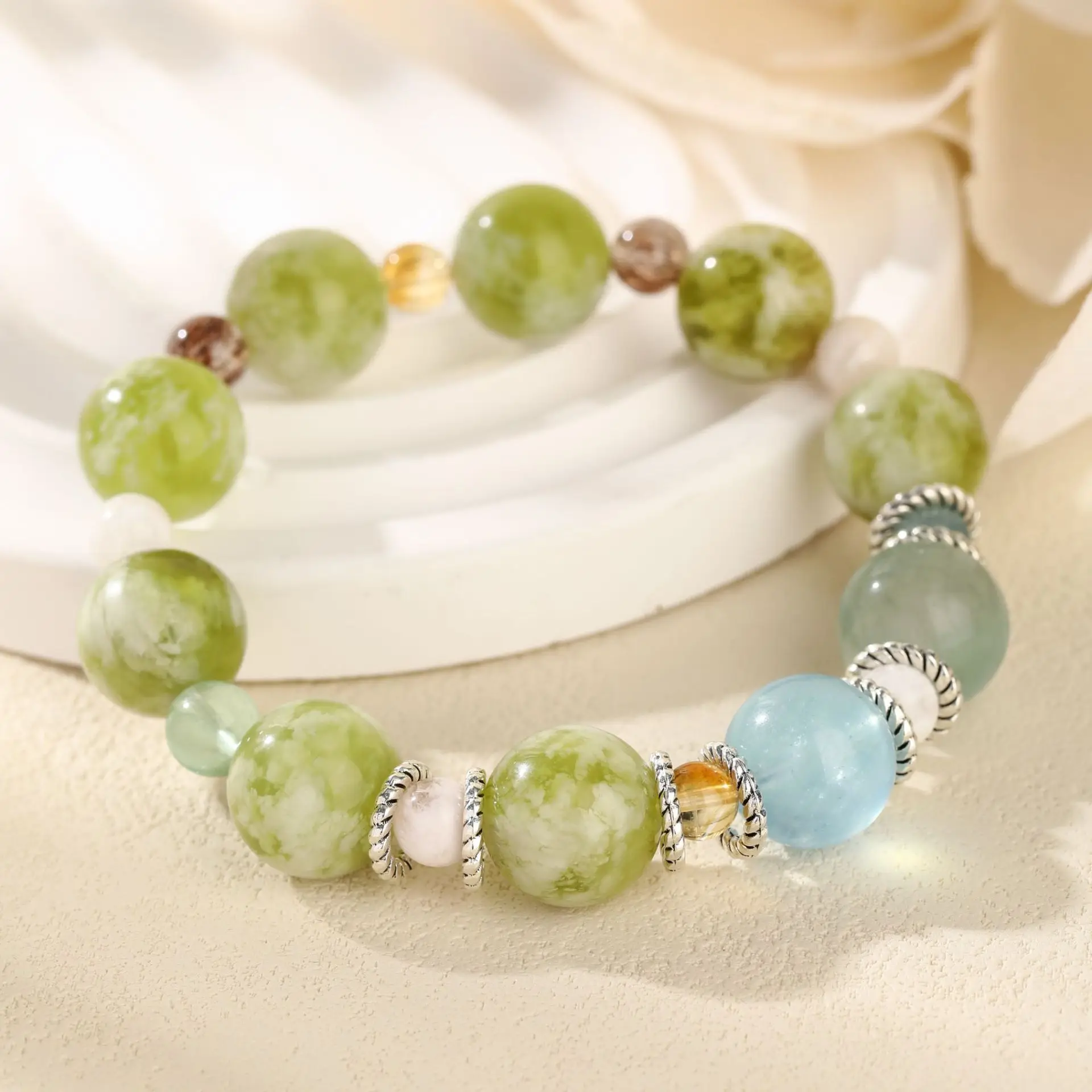 Flor de albaricoque de Van Gogh, diseño artesanal, copo de nieve Natural, fantasma Xiuyu, pulsera de cristal del Tesoro azul marino, cuerda de mano de la suerte
