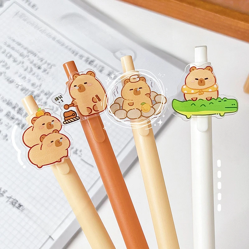 2PCS Popular Kapibara Gel Pen Cartoon Capybara Press Pen Student 0.5mm Black High-value Stationery School Supplies Student Gifts