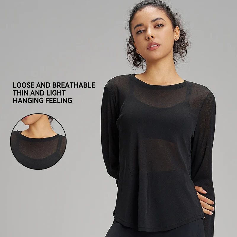 Mesh Sports Coverall Long Sleeve Quick Dry T-Shirt Loose Fitness Apparel Breathable Plus Size Yoga Tops Women image 5