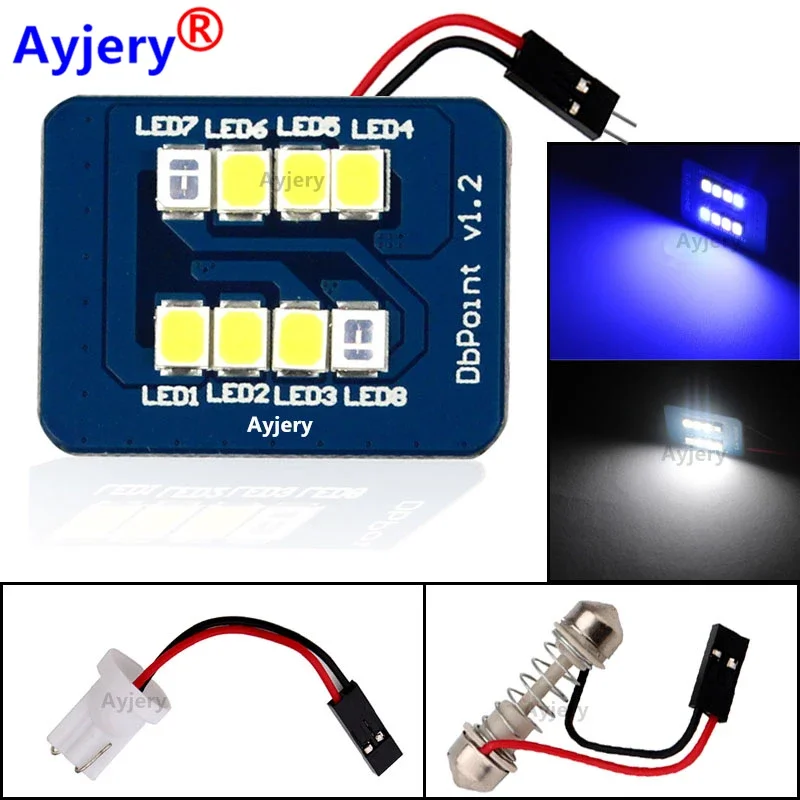 

AYJERY 10pcs 12V DC Panel Lights T10+Festoon 2835 8 SMD Dual Color Blue White Dome Light Car Auto Led Interior Reading Lamp Bulb