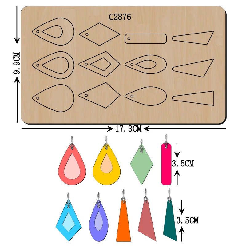 Wooden Earring Cutting Dies for Scrapbooking, Multiple Sizes, Compatible with Most Die Cutting Machines, C2876, New