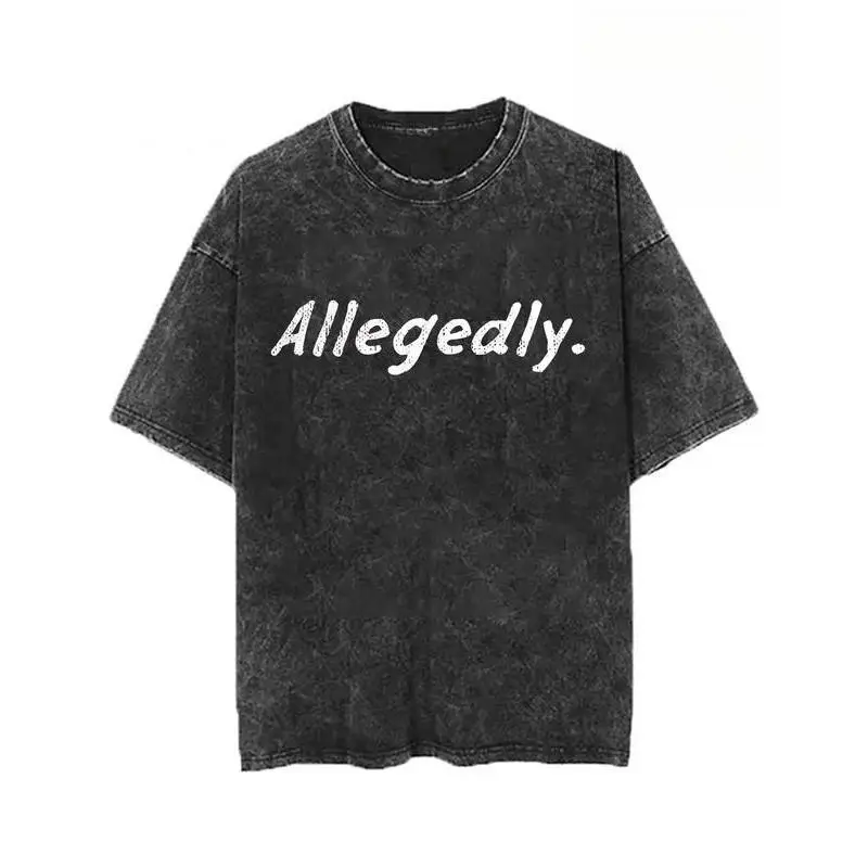 

Unisex Letter Print "Allegedly" Graphic Tee, Vintage Washed Oversized Cotton T-shirt, Funny Streetwear Casual Tops for Men Women