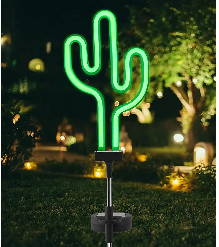 Solar Garden Stake Lights Lawn Decor Neon Cactus Landscape Light for Pathway, Patio, Outdoor Living Area