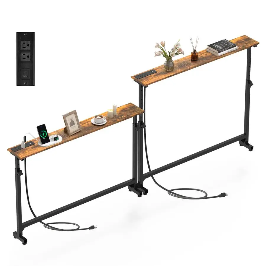 

5.9 W 78.8 L Narrow Console Sofa Table Adjustable Height23.6 33.5 , Long Behind Couch Table with 2 Power Outlets, USBC Port, fo