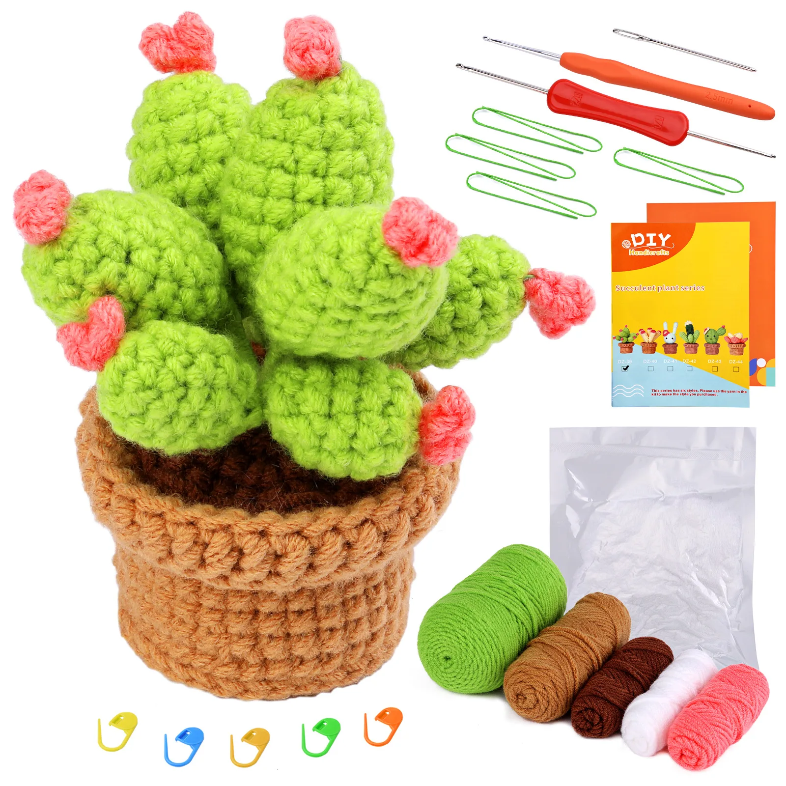 

Succulent potted cactus crochet yarn material package, hand woven plant potted ornament material