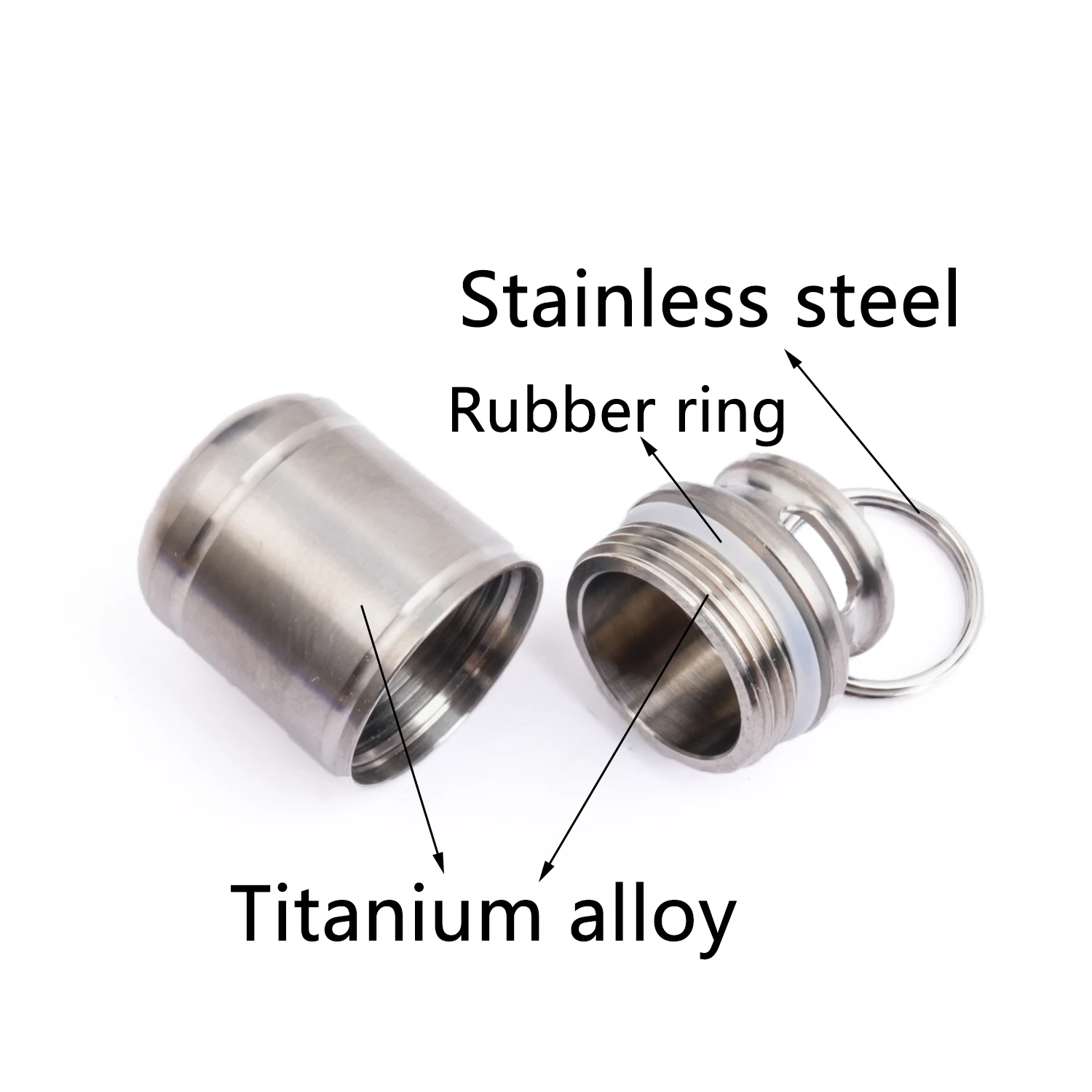 2pcs Small Large Titanium Alloy Sealed Bottle Silver Functional Keychain Pendant Pill Storage EDC Small Tool
