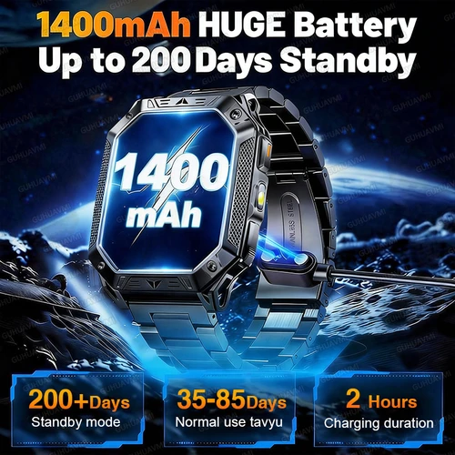 Imagen 2 del producto Reloj Inteligente Militar TANK 2026 Nuevo con GPS, 1400mAh, Pantalla AMOLED de 2.01'', Resistente al Agua 10ATM, Llamada SOS, Linterna, Compatible con iOS