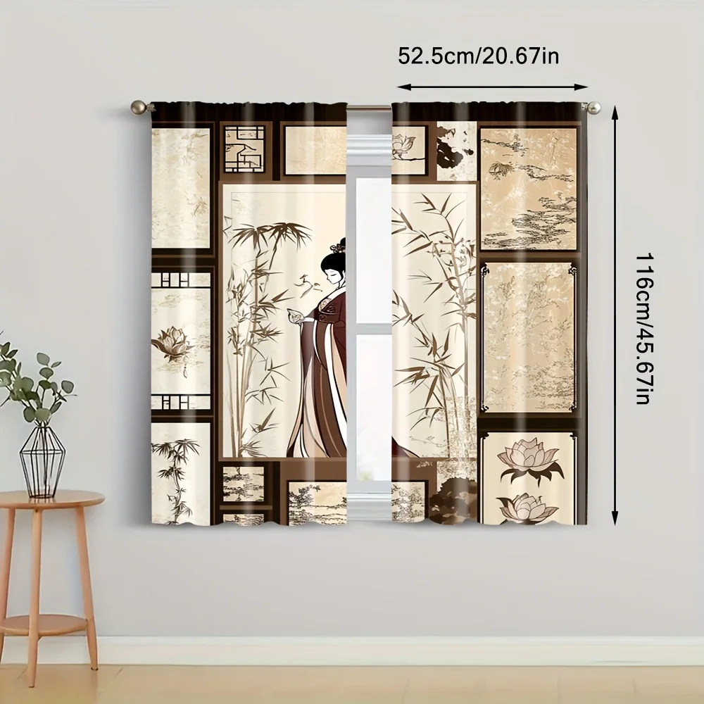 Elegant Asian Style Panel Curtains for Living Room Bedroom Home Decor Lightweight Sheer Window Drapes