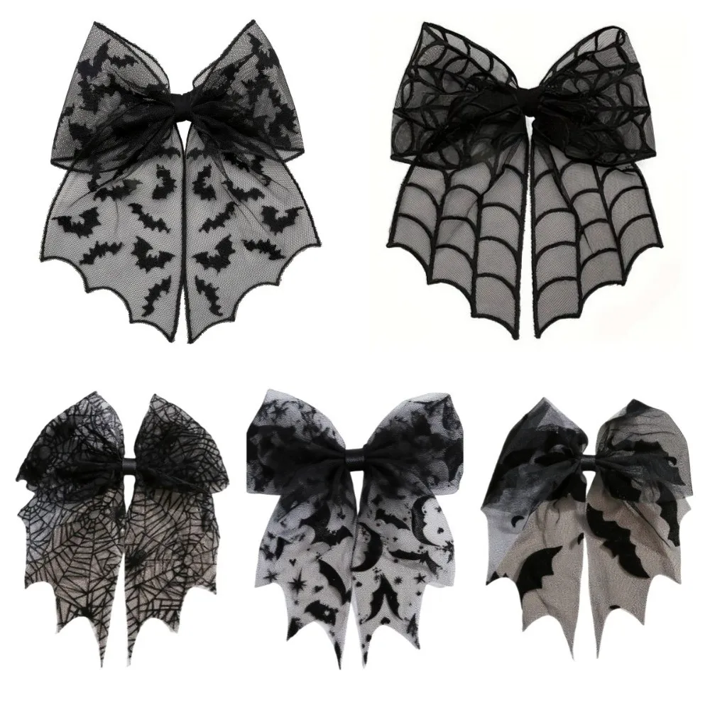 Portable Star Spider Web Hair Clip Spring Clip Lace Bat Head Veil Black Elegant Halloween Hairpin Wedding view 5