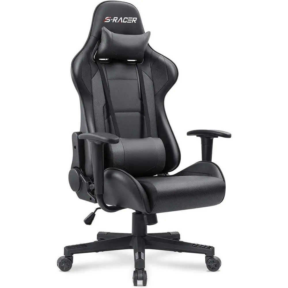 Ergonomic High-Back Leather Swivel Office Chair with Lumbar Support and Rest for Computer Desk (Black)