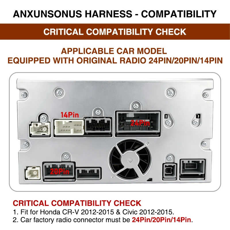 ANXUNSONUS CAN Bus Decoder Wiring Harness for for Honda CR-V MK4 Civic MK9, SWC Retention, Plug&Play 16Pin Android Radio Adapter