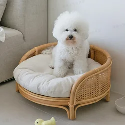 Natural Rattan Woven Pet Nest Cool Summer Round House for Cats Indonesian Teddy Pet Kennel Cozy Small Pet Furniture