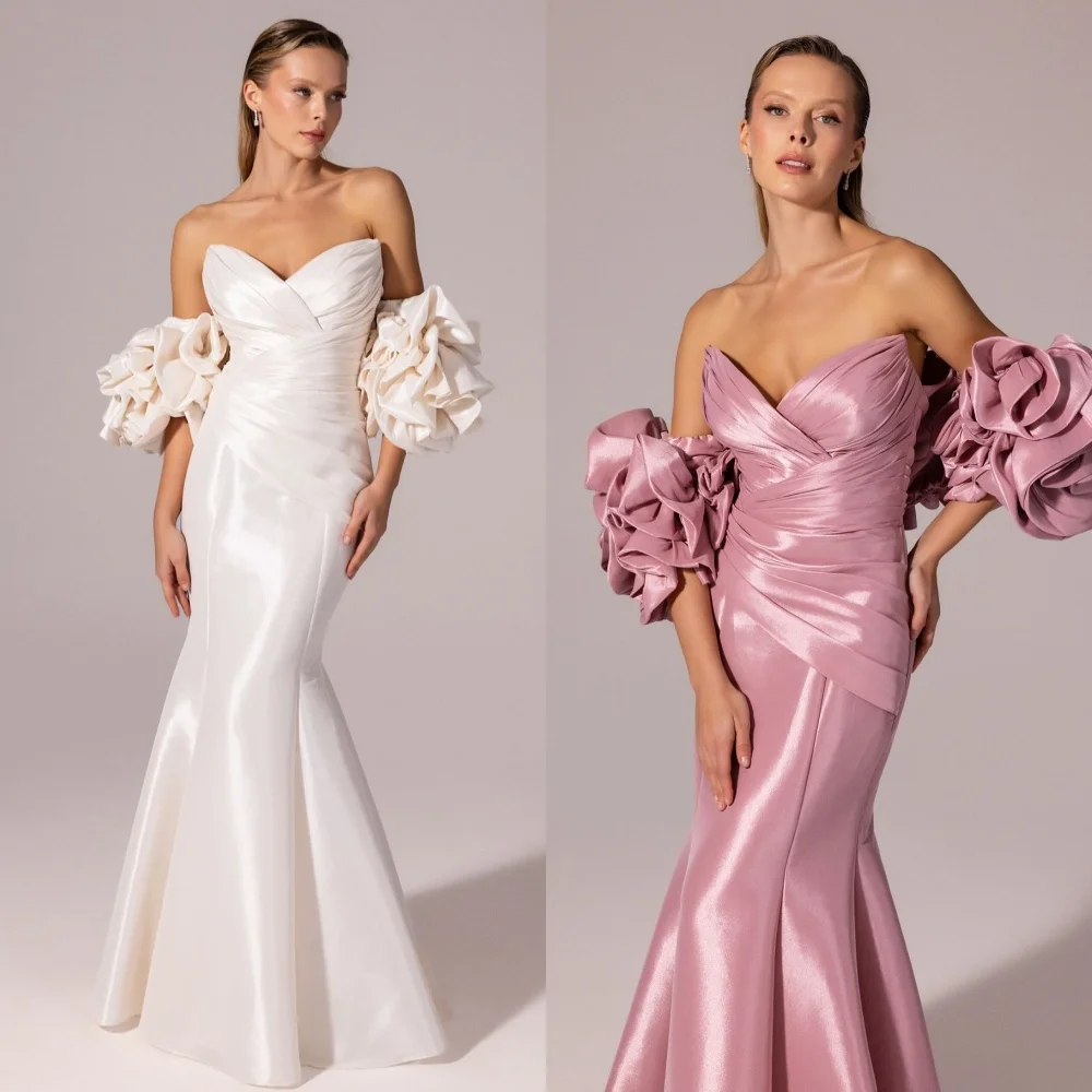 ที่กําหนดเองคุณภาพสูงคลาสสิก Charmeuse จีบ Mermaid Sweetheart ชุดยาว Bespoke โอกาสชุดการจับคู่สไตล์โมเดิร์น