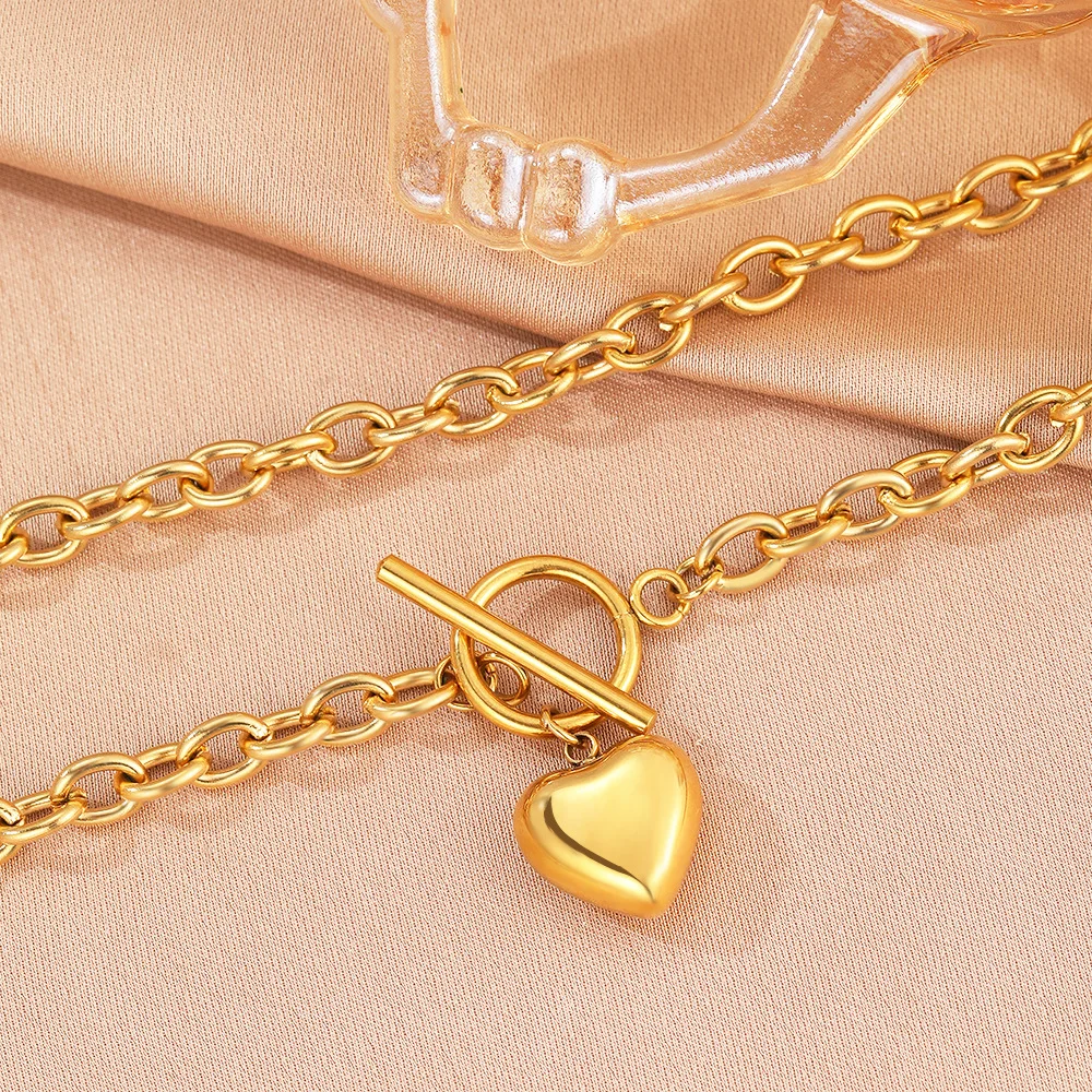 Chunky Paperclip Choker Necklace for Gifts on Birthday Holidays Jewelry Women's Stainless Steel Heart Toggle Clasp Necklace