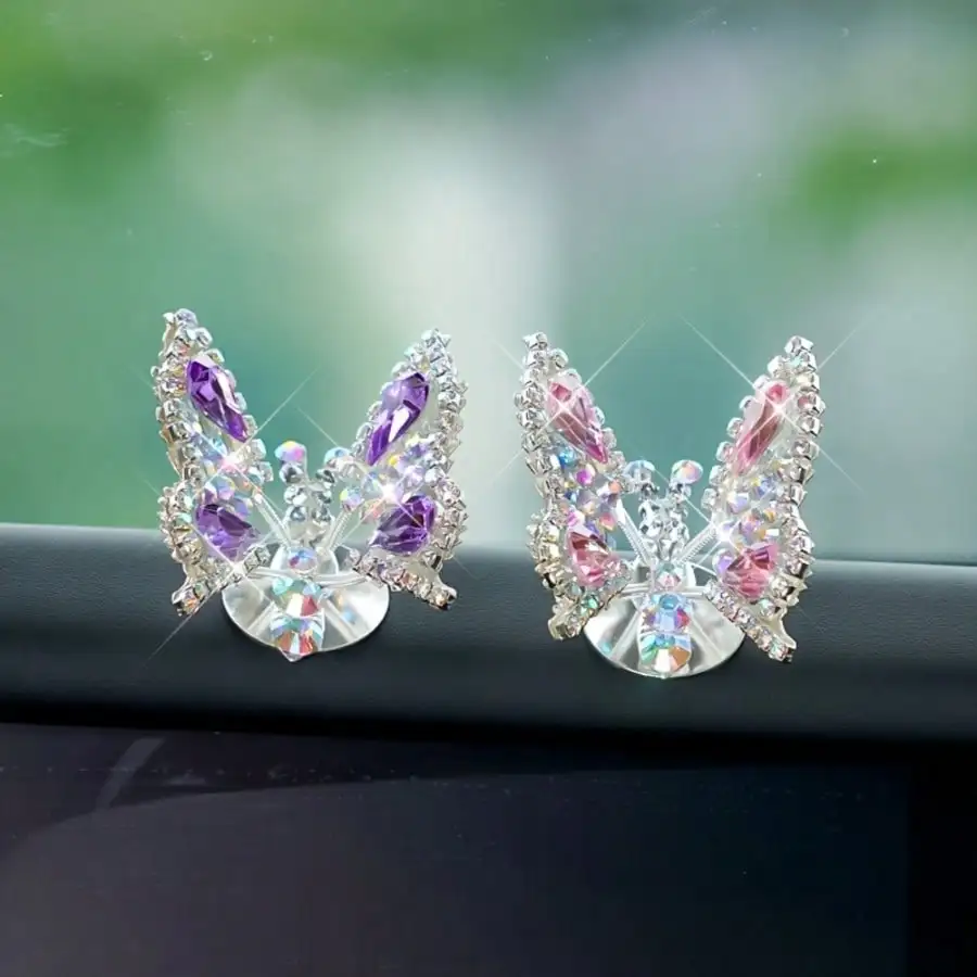 1Pc Car Rhinestone Butterfly Ornament, Air Vent & Center Console Diamond-Encrusted Decoration, Creative Healing-Style Car Orname