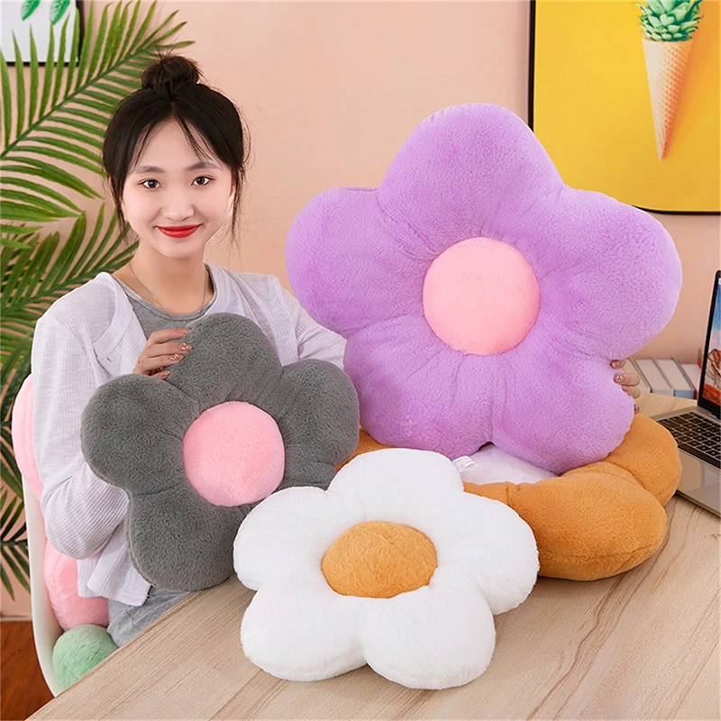 Stuffed Five Petal Flower Cushion Girly Room Decor Sunflower Pillow Bay Window Pink Flower Setting for Kids Bedroom Seat Pillow