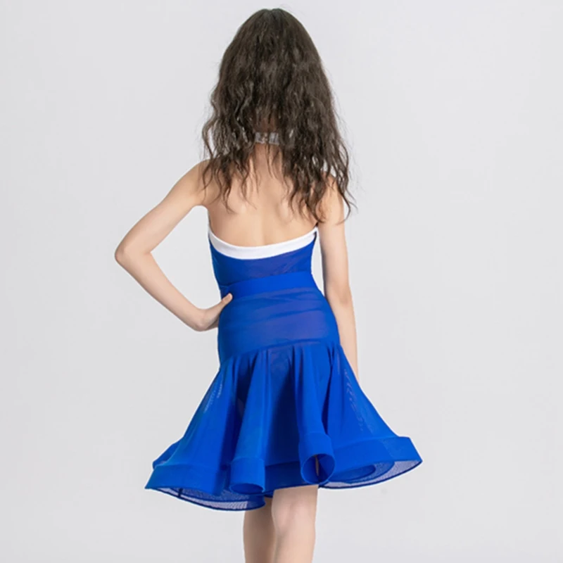 Disfraces profesionales de baile latino estándar nacional para niños, vestido de baile latino azul, ropa de entrenamiento para niños, SL10226