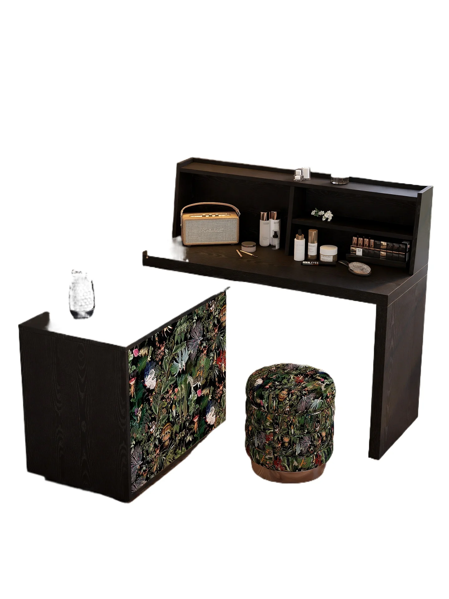 

Retro dresser chest integrated small apartment bedroom walnut corner storage makeup table retractable