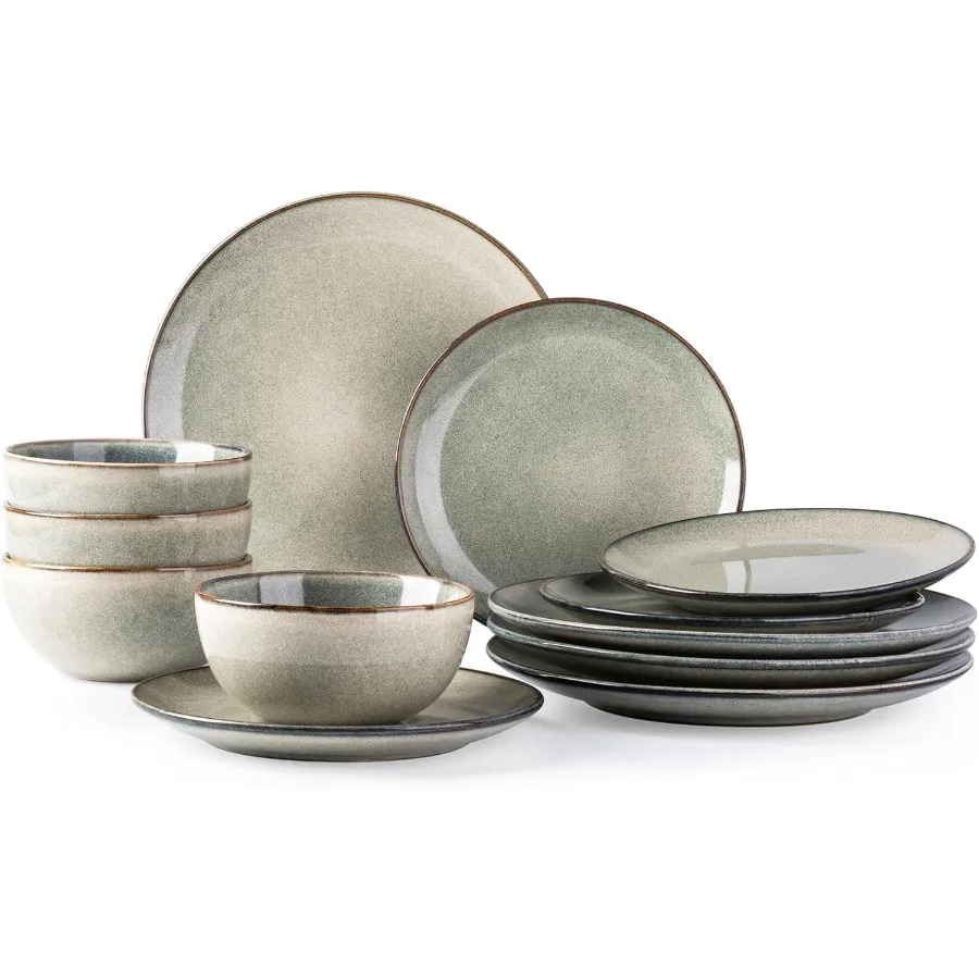 

Ceramic Dinnerware Sets for 4 12 Pieces Handpainted Stoneware Plates and Bowls Set Scratch Resistant Dishes Set Dishwasher and