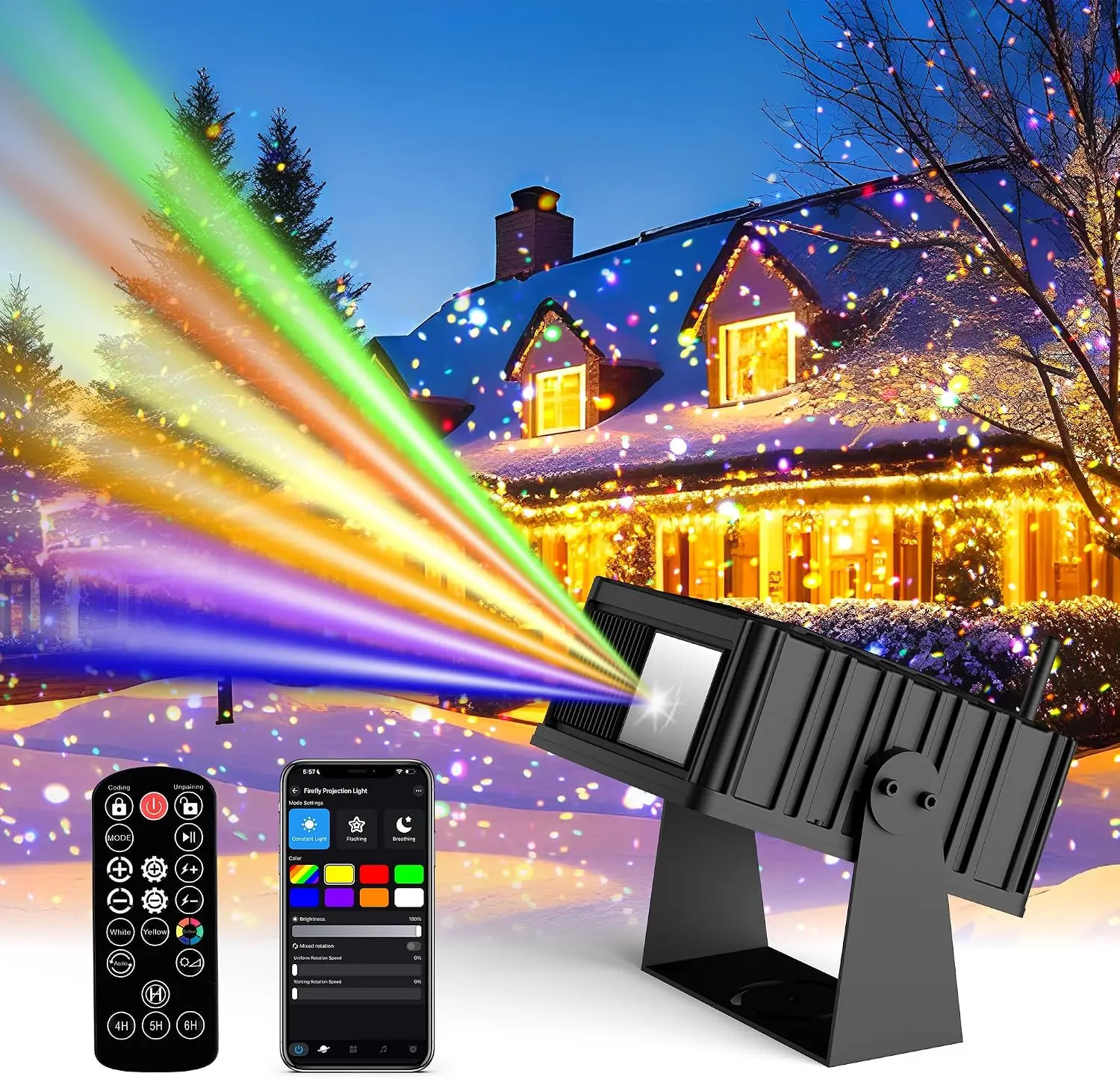 Outdoor Star Laser Projector, App & Remote Control 7 Colors Motion Smart Firefly Lights Christmas Snowflake Projector, 8 Lightin