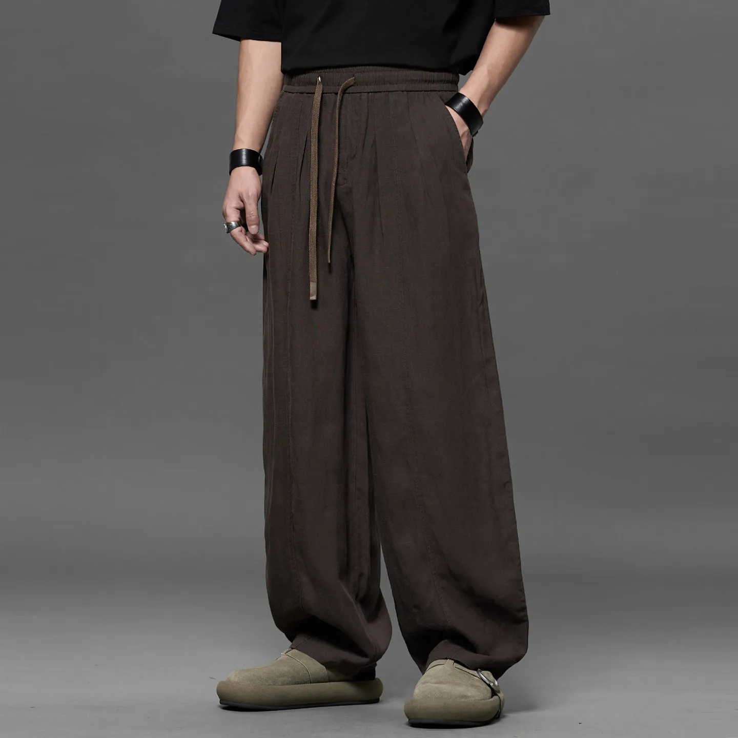 Quality 2026 Summer Linen Vintage Old Money Style Pencil Pants Casual Men's Black Coffee Color Japanese Trousers