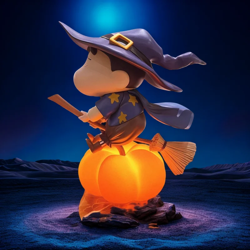 New Halloween 17cm Shin Pumpkin Light - PVC Figurine, Tapping Light with 3-Level Adjustment, Trendy Decor for Birthday Gifts