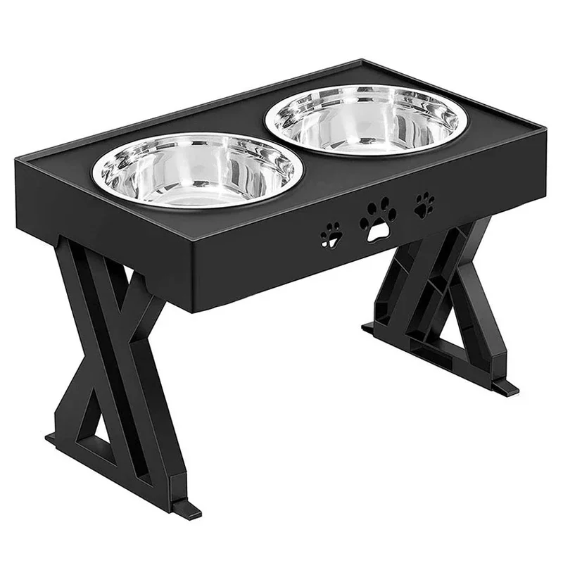 

Raised Pet Bowl Stainless Steel Double Bowls Stand Non-Slip No Spill Dog Smart Height Adjusts Cervical Protectionto Large Dogs