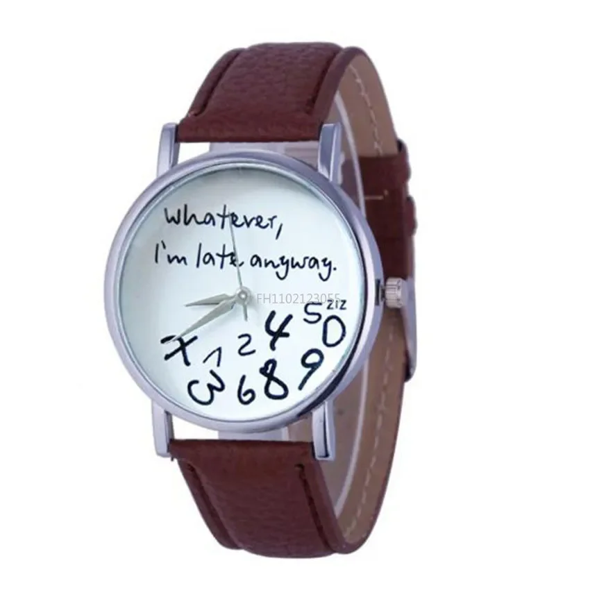 Reloj sencillo para Mujer, relojes de cuero con esfera grande, lo que sea tarde de todos modos, Reloj con letras para estudiantes, Reloj para Mujer