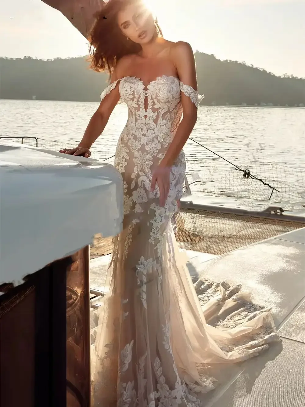 

Flavinke Customized Elegant Mermaid Lace Wedding Dresses Sweetheart Bridal Gowns Long Sleeves Lace Appliques Vestidos De Novia
