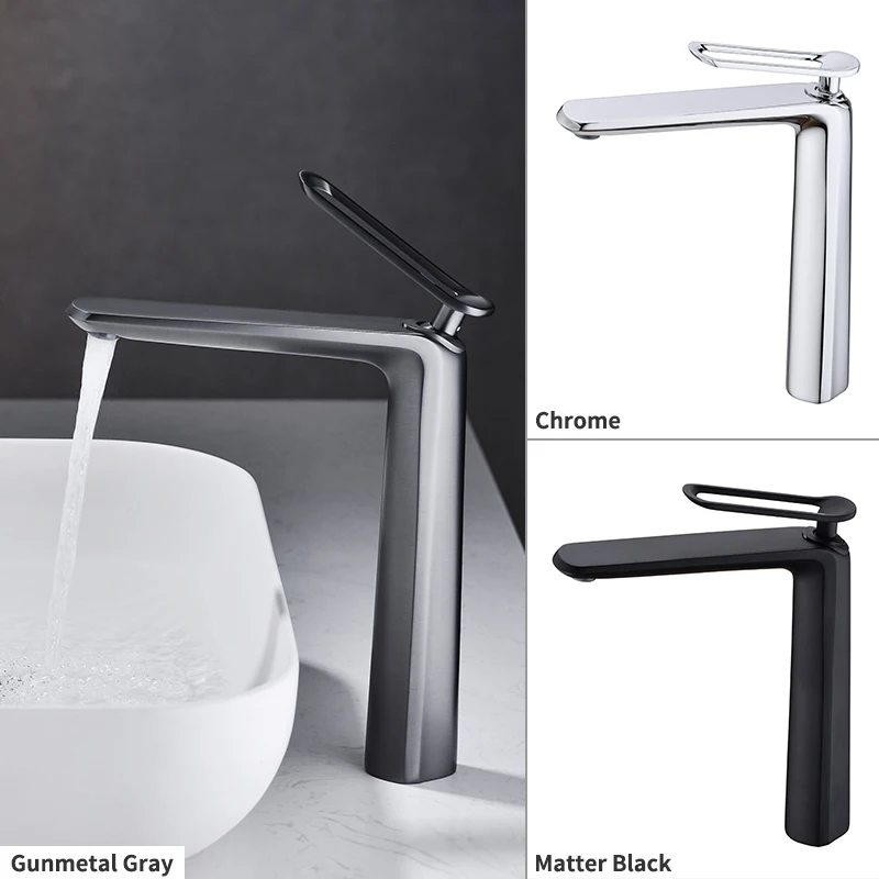 Bathroom Basin Faucets Cold/Hot Mixer Basin Sink Tap Black Gray Chrome Water Kitchen Faucet Bathroom Vessel Sink Tap