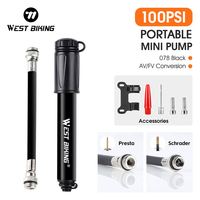 WEST BIKING 100Psi Portable Mini Bicycle Pump Schrader Presta Bike Hand Pump With Bracket Aluminum Alloy Bike Tire Air Inflator