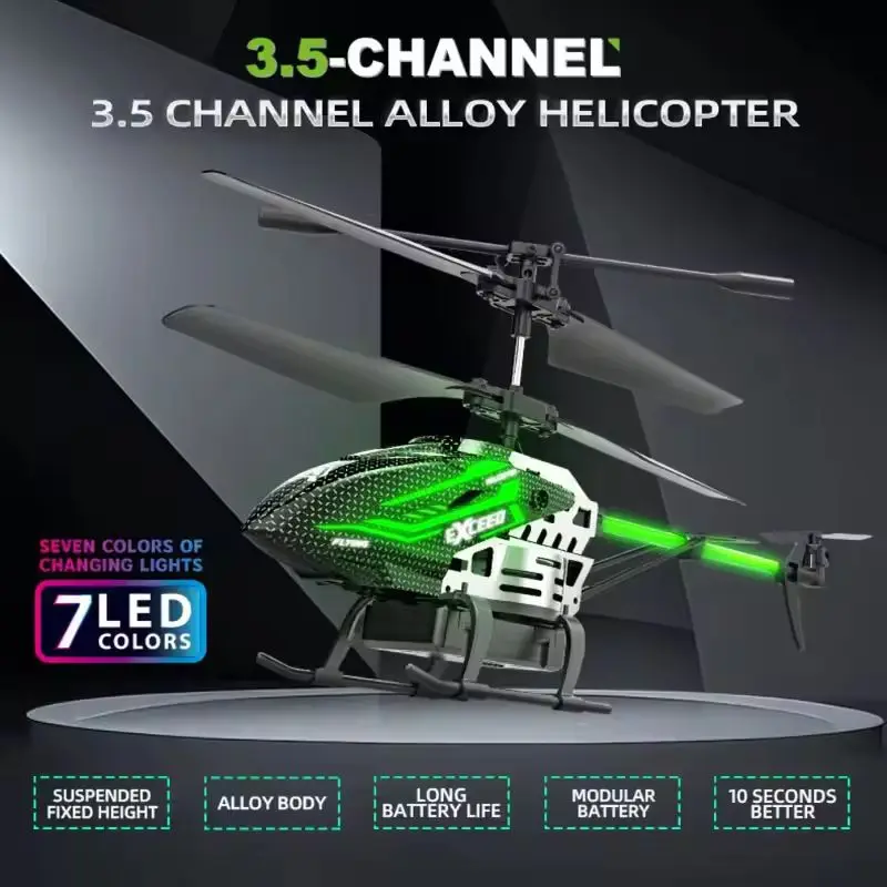 Alloy ABS RC Helicopter: 7 LED Colors (Red/Green), Fixed Height, USB Charge | High-Control Toy