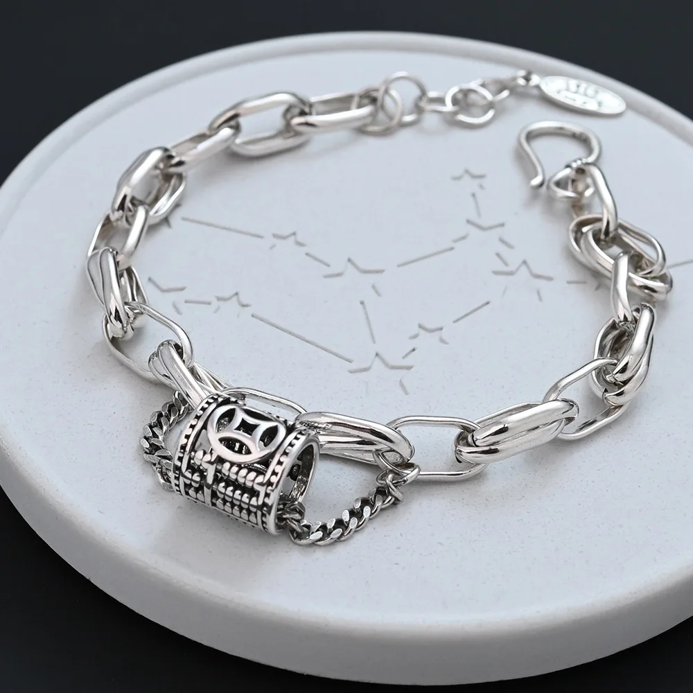 

Браслеты из стерлингового серебра 925 пробы для женщин и мужчин, модные аксессуары, массивная круглая цепочка с подвеской, украшения для вечеринок, подарок