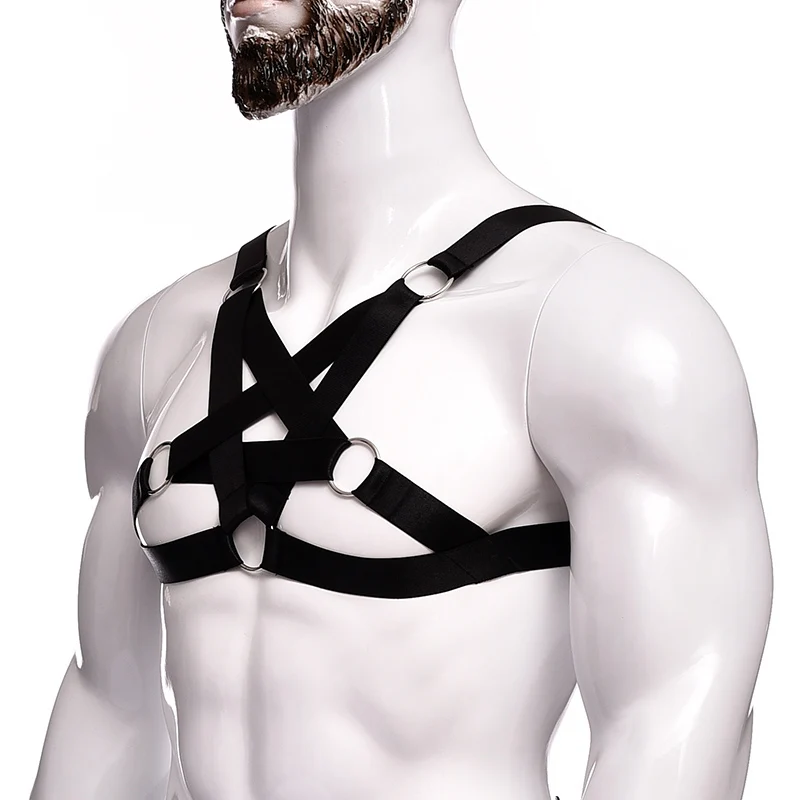 Men Adjustable Body Harness Belt Elastic Fetish Sexual Chest Gay Harness Body CagePentagram Strap Erotic Rave Costumes Gay Sex view 2