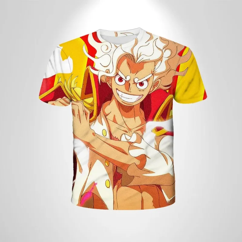 Camiseta de Manga Corta Unisex con Estampado 3D de One Piece Gear 5 Nika Luffy White Smoke, Diseño de Manga, Transpirable, Estilo Urbano