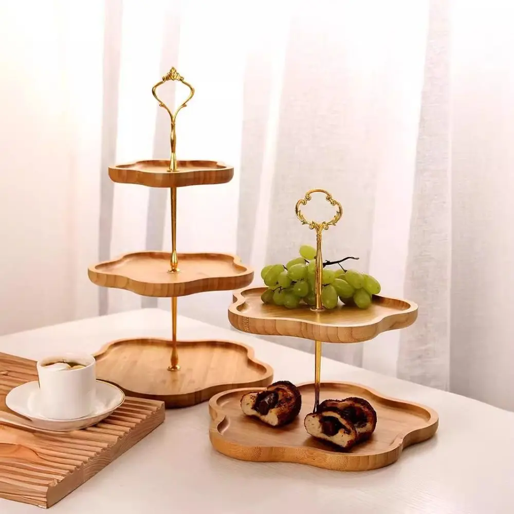 

Flower-Shaped Cake Display Stand 2/3Layer Large Capacity Dried Fruit Basket Bamboo Easy To Clean Snack Storage Plate Party