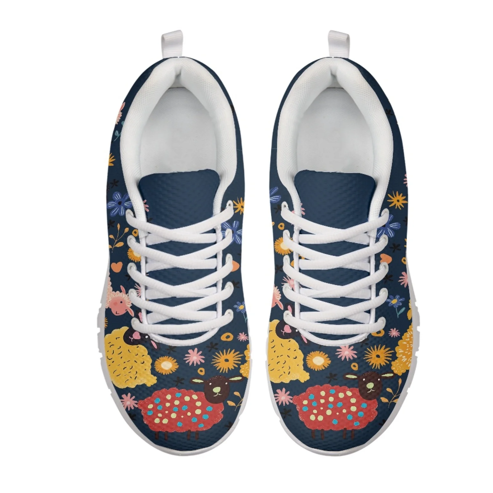 Coloranimal Sheep Floral Print Athletic Sport Footwear, Mesh and EVA Sole Lace up Sneakers for Women and Men for Gym