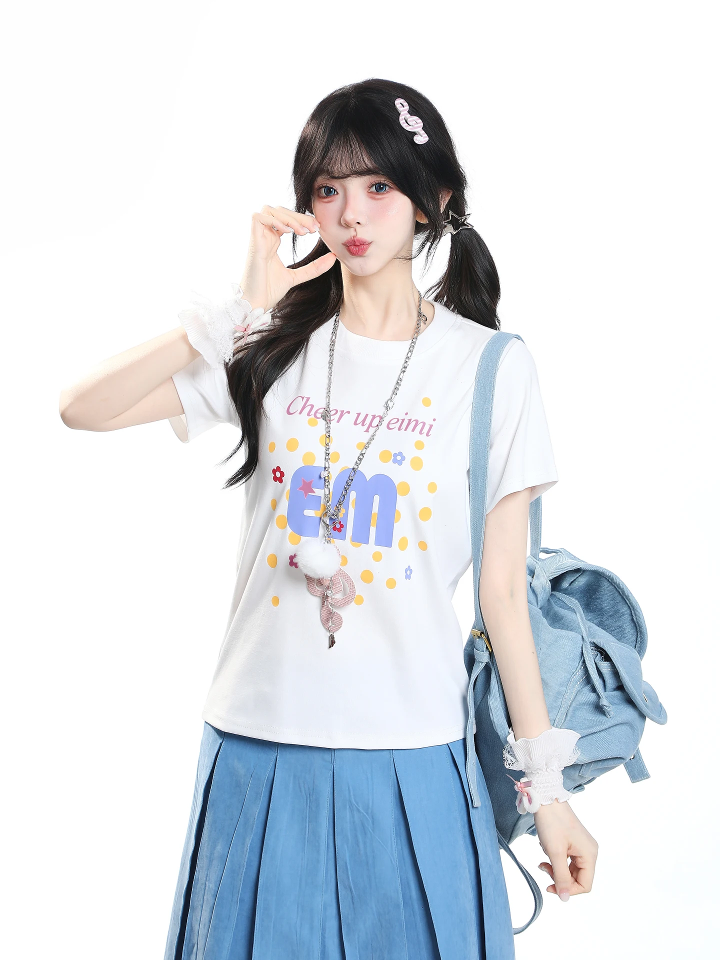 Dopamine Letter Print Short Sleeve T-Shirt Women's Sweet Style Summer Casual Slimming Young-looking Shoulder-bearing Top