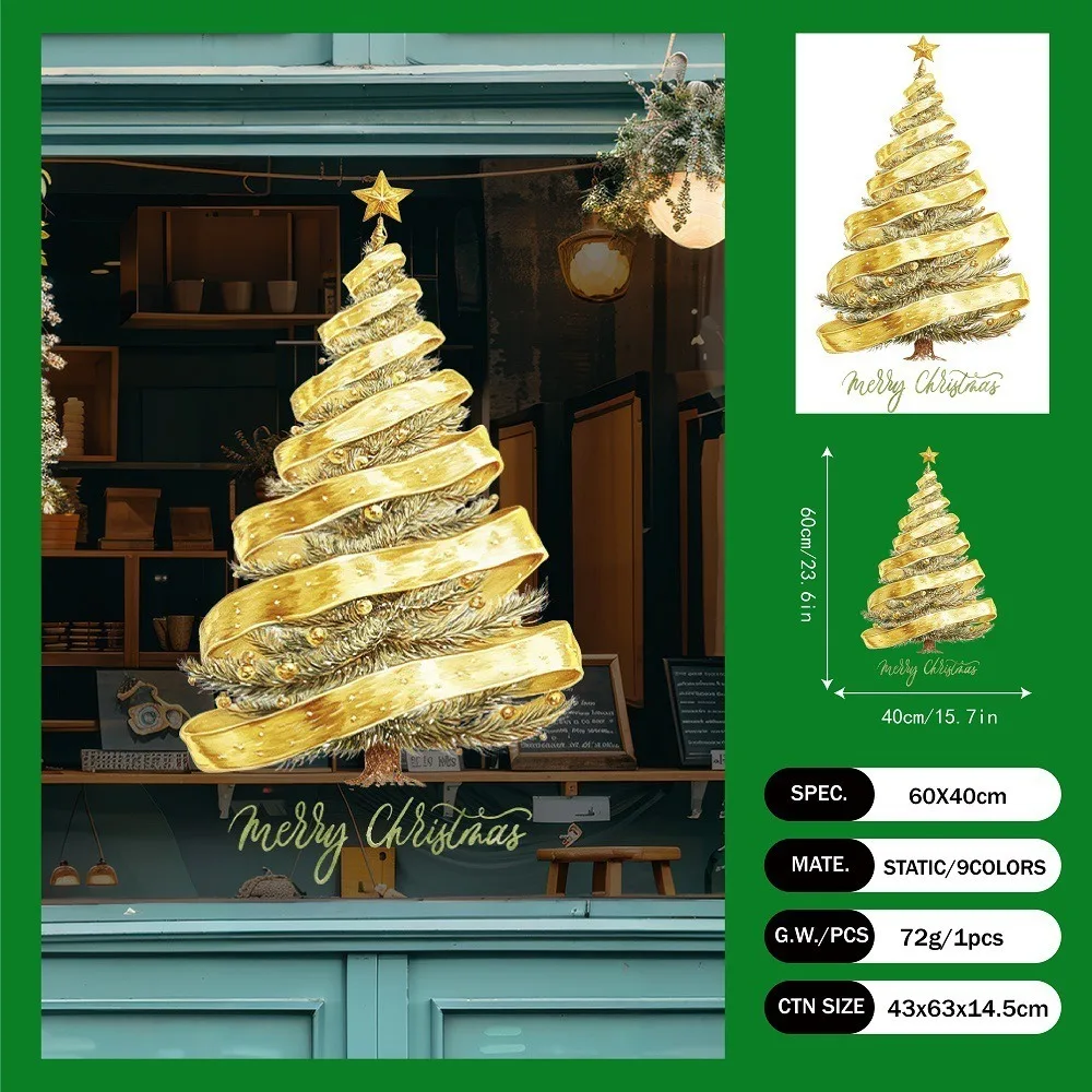 PVC Christmas Window Stickers Electrostatic Whole Sheet Xmas Wall Sticker Reusable Christmas Window Decals Glass Doors