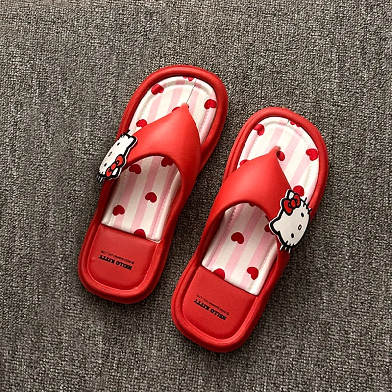 Sanrio Hello Kitty Flip Flop Girls Summer Outdoor Indoor sandali piatti Kuromi My Melody Cartoon sandali da spiaggia Fashion Soft Sole