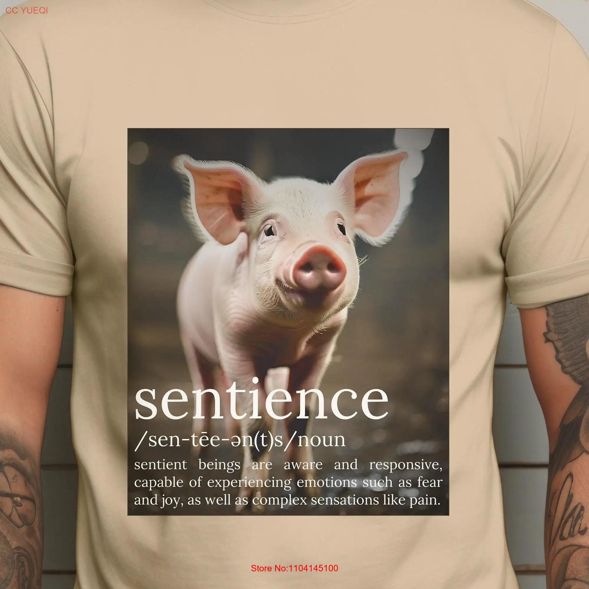 Vegan T shirt For Animal Activist Sentience Definition Pig Feel Pain Fear Joy Lovers long or short sleeves