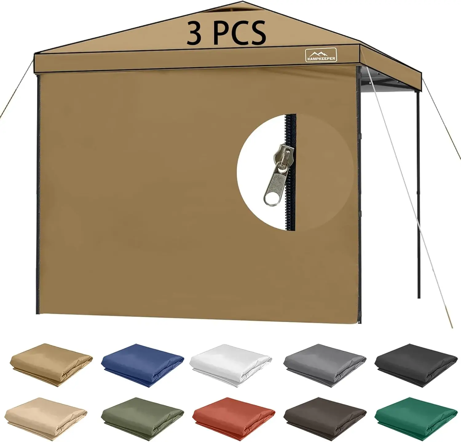 

10X10 Canopy Tent Sidewalls with Zipper for Canopy Frame, 3Pcs Sunwalls Only, UPF50+ Waterproof Side Walls(Khaki)