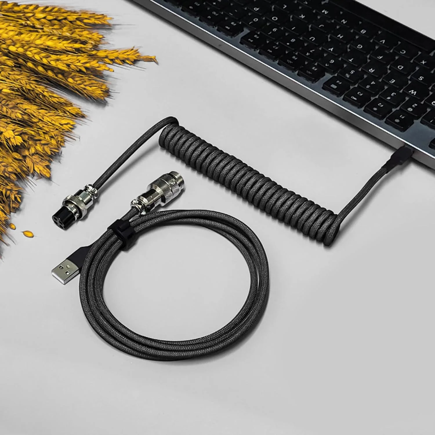 Nuevo Cable USB C en espiral ATTACK SHARK C01 PRO para teclado de juegos, Cable cargador de teclado mecánico de doble manga trenzado personalizado